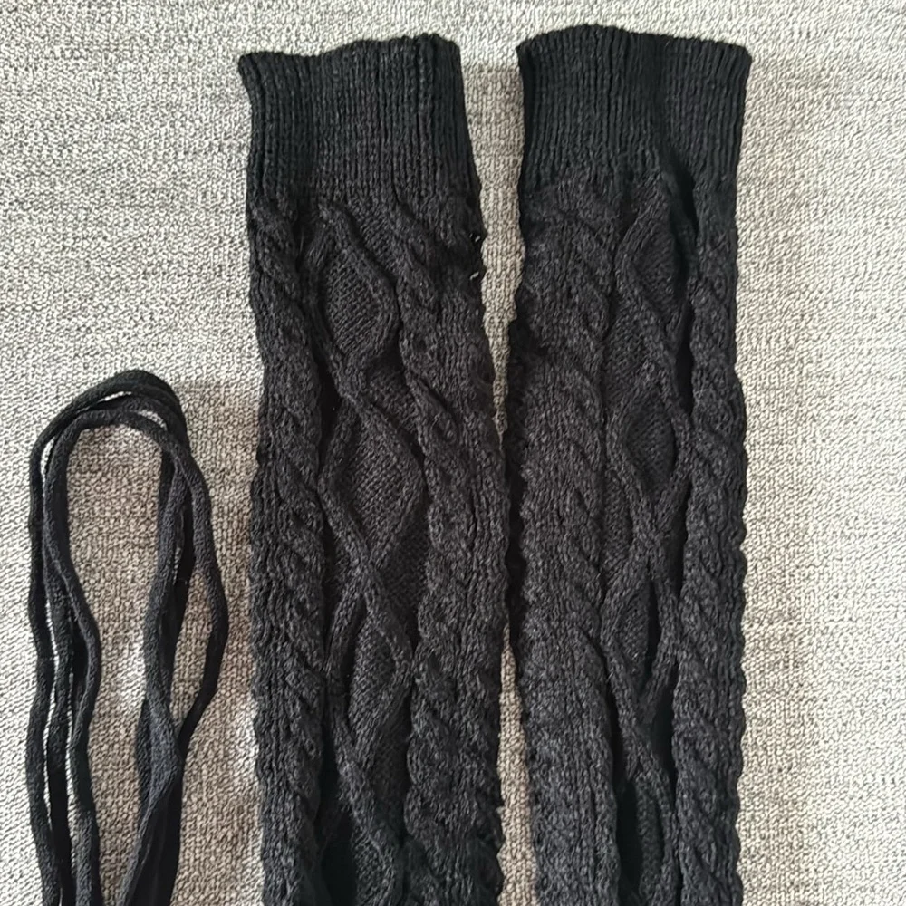 Warm Leg Warmers Knit Crochet Legging Boot Socks - Black